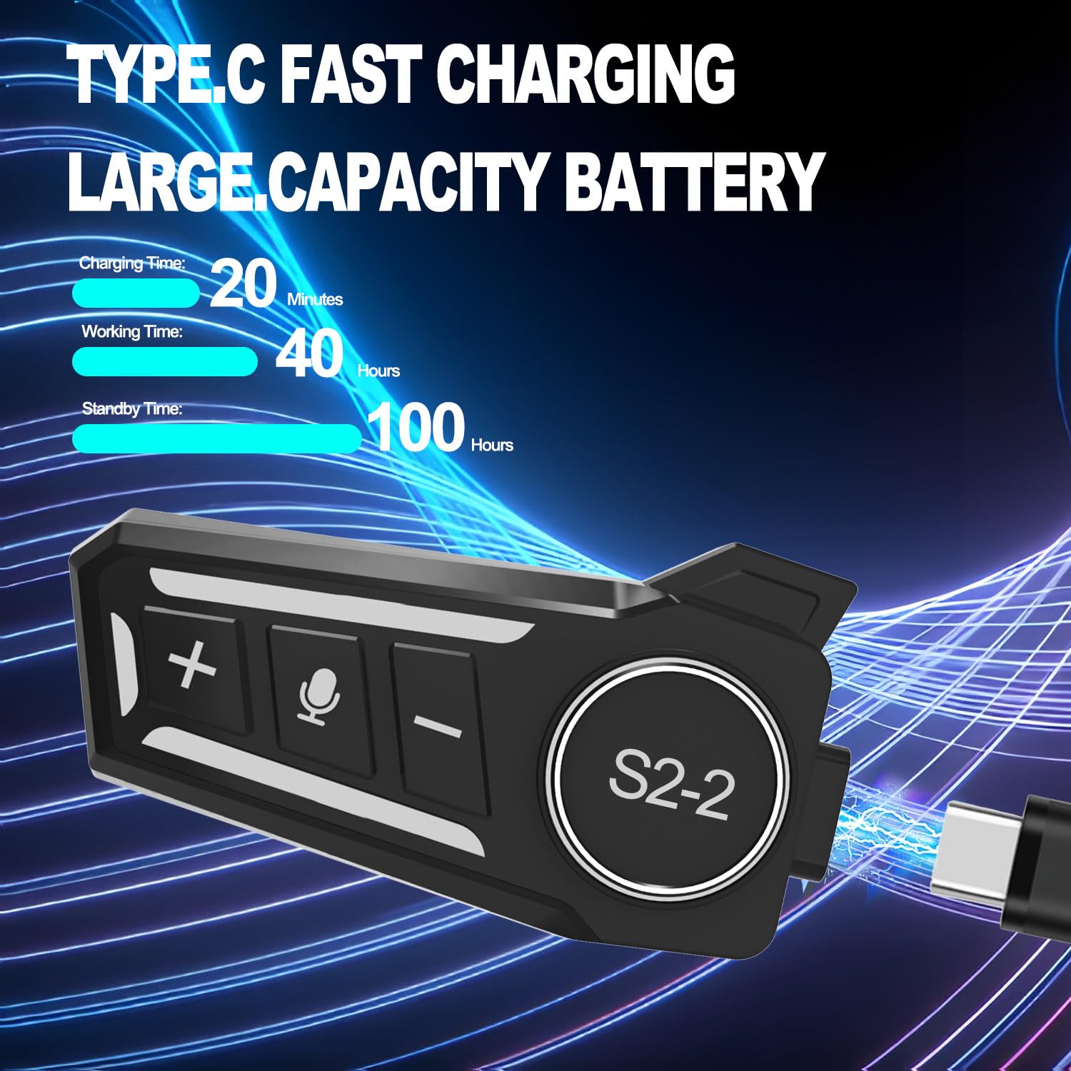 Motorcycle Intercom Headset USB C Interface Communication System AI Voice Assistant IP67 Waterproof Music Sharing Automatic Answer Noise Cancellation Motorbike-Helmet-Wireless-Intercom-Headset