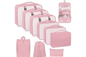 ATTMU 10 Set Packing Cubes for Travel, Travel Organizer with Hanging Toiletry Bag and Shoe Bag, Luggage Organizer Bags for Travel Essentials Women Men