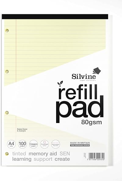 Silvine A4 Cream Dyslexia Refill Pad 100 Pages Lined with Margin