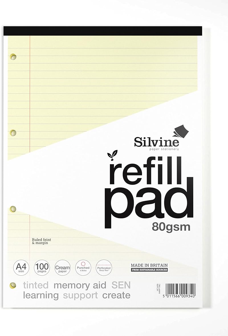Silvine A4 Cream Dyslexia Refill Pad 100 Pages Lined with Margin