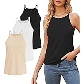 Degkim High Neck Tank Top for Women Camisole Trendy Sleeveless Shirts Loose Fit Cami Tanks 3 Pack