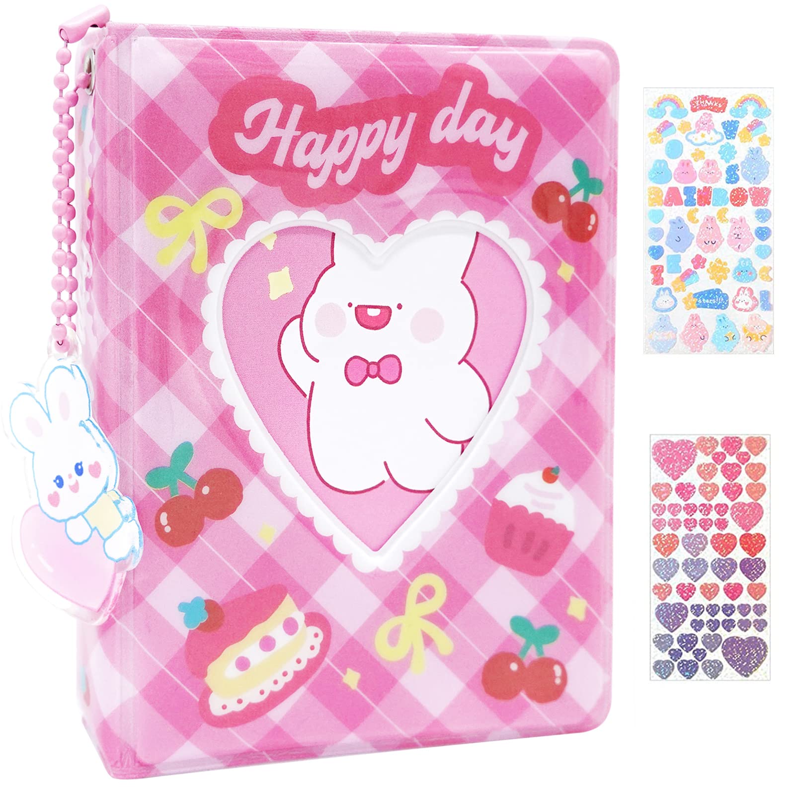 SZHTSWU 3 Inch Mini Photo Album 40 Pockets,Kpop Photocard Holder Book Small Photocard Binder Love Heart Hollow Picture Album with Pendant and Stickers for Collecting Photos Pictures (Red)