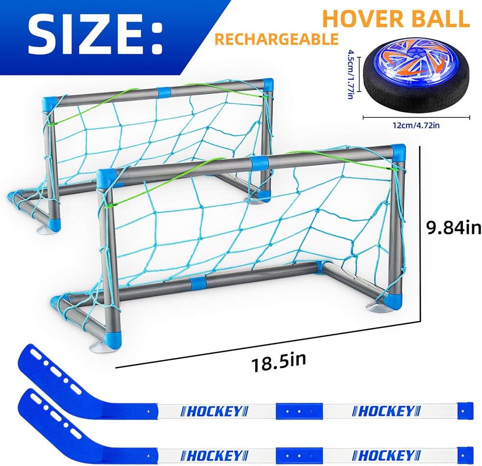 Hockey Gifts for Boys, Rechargeable Hockey Hover Set with 2 Goals Boys Toys Air Floating Hockey with LED Light Indoor or Outdoor Sport Ball Games for Boys Girls Toddlers for 3-12 Year Old Kids: Toys & Games