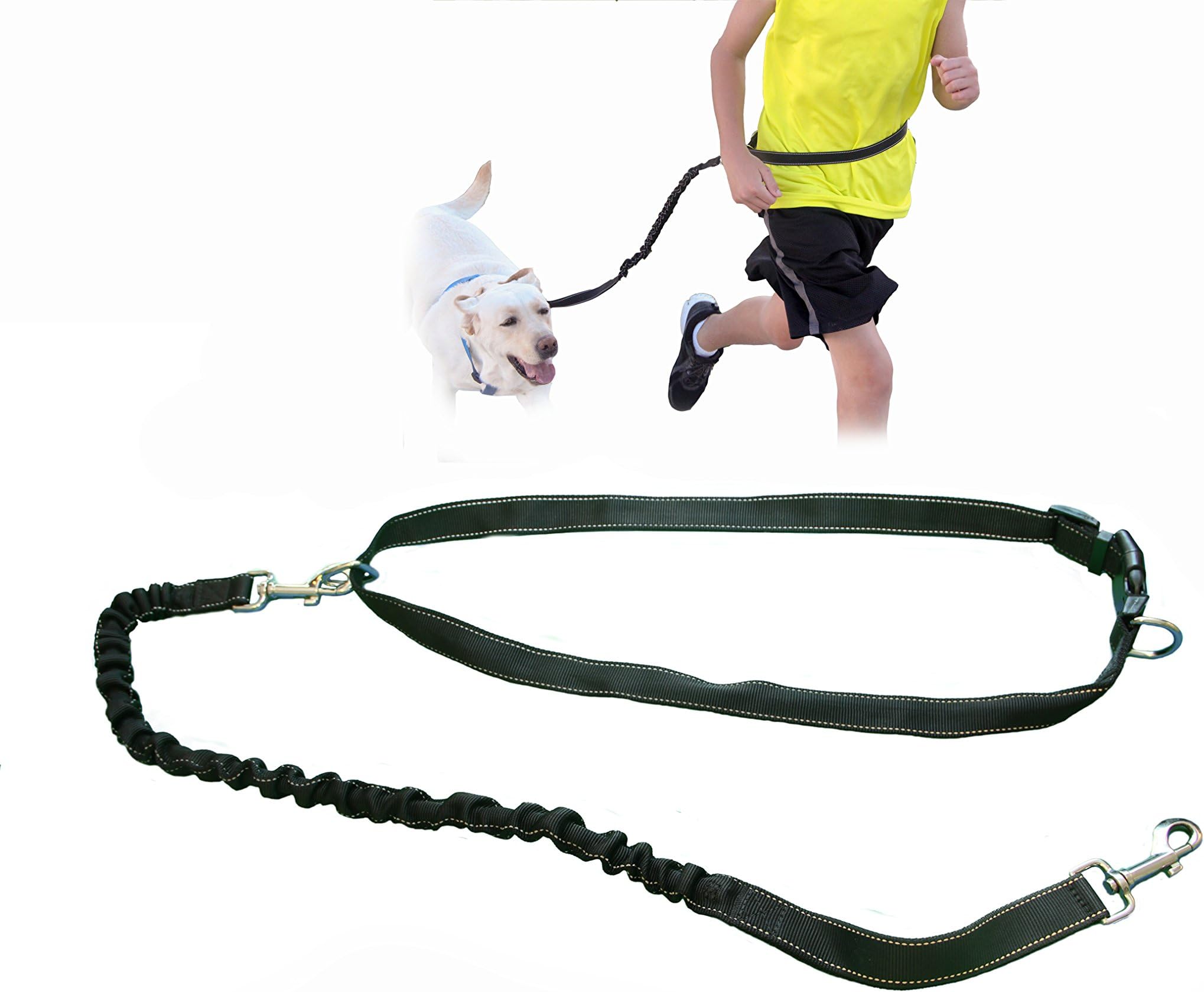 Rugged Hands-Free Jogging Dog Leash; Regular Black Running Dog Leash with Reflective Strip