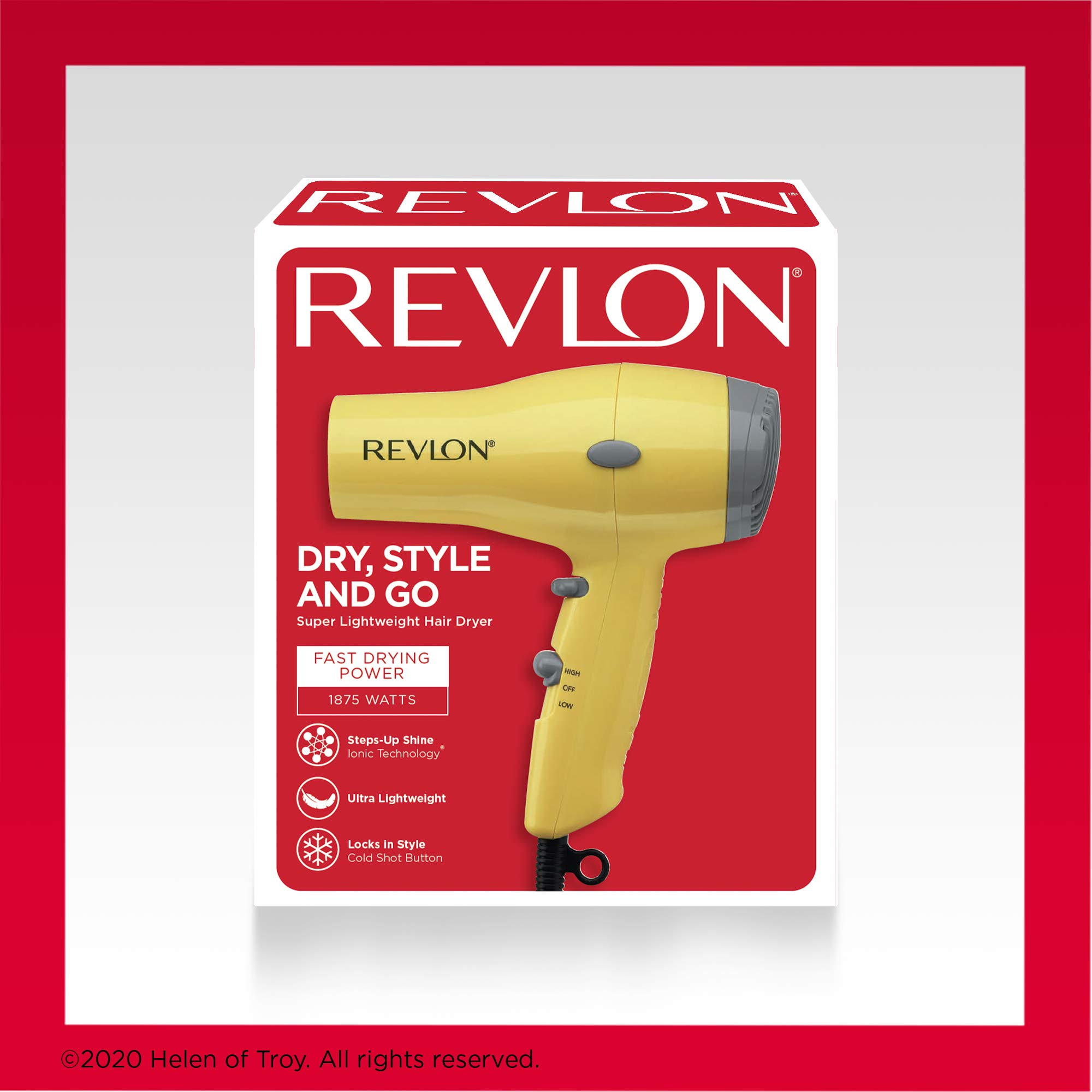 REVLON Compact Hair Dryer | 1875W Lightweight Design, Perfect for Travel, (Yellow)