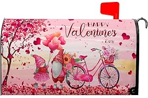 VENTUCOVEN Valentines Mailbox Covers Gnomes Mailbox Cover 21x 18 Inch Bicycle Mailbox Wraps Magnetic Standard Size Valentines Day Gifts Waterproof Oxford for Farmhouse Garden Outdoor Decor Pink Heart