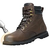 NINGO Steel Toe Work Boots for Men, Waterproof Comfortable Leather Industrial & Construction Boots, Oil & Slip Resistance Safety Shoes with EH Protection, for Outdoor Factories Warehouses Farms