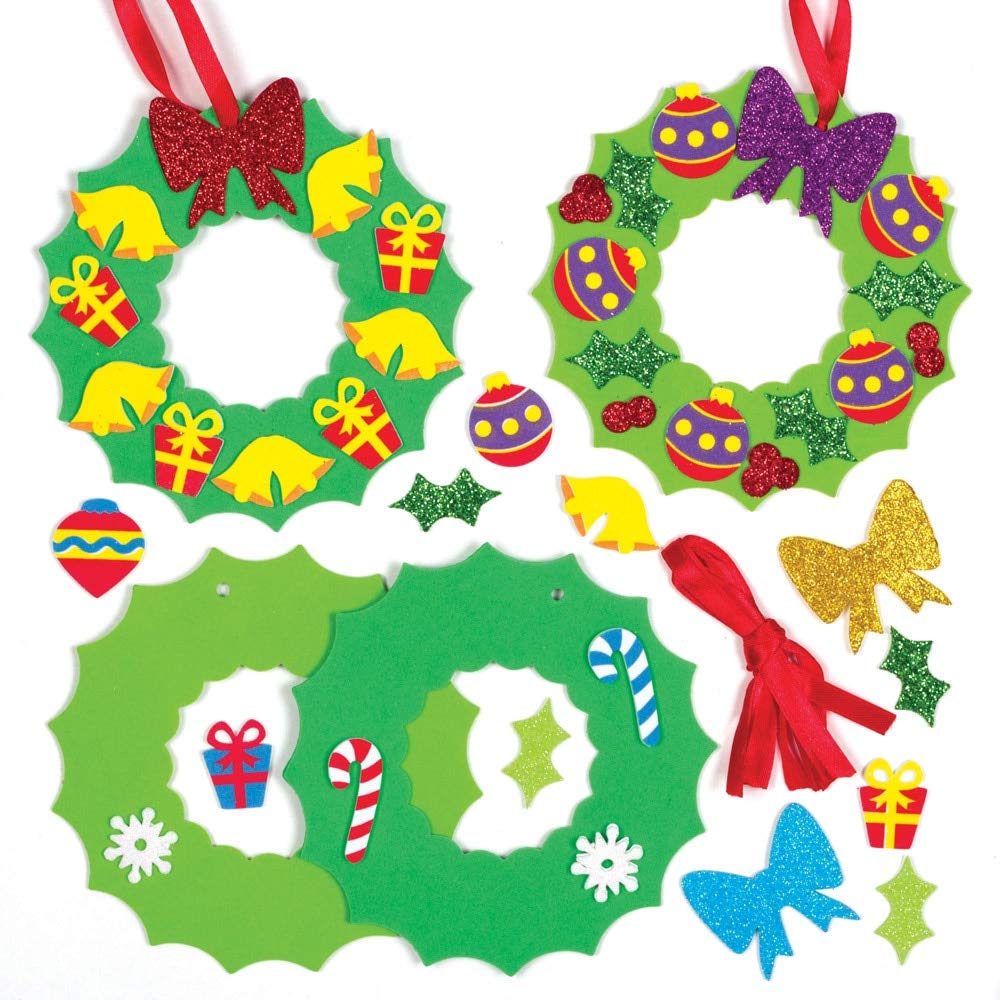 Baker Ross Christmas Wreath Mix and Match Decoration – Pack of 8, Kids Make Your Own Christmas Decoration, Christmas Bauble Arts and Crafts (AT303)