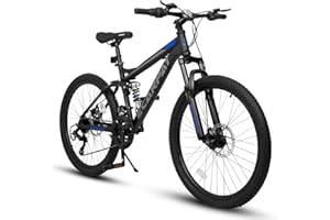 Rycheer Ecarpat 24/26/27.5 Inch Mountain Bike, Full/Front Suspension Mens Boys Mountain Bike with 21 Speed Steel Frame and Dual Disc Brakes, Adult Sport Bicycle for Trail City Road, Gift Choice