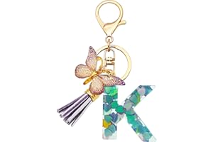 TTYY Initial Letter Keychains for Girls Women Pink Purple Green Cute Butterfly Heart Keychain for Backpack School Bag