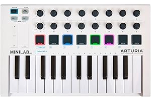 Arturia MINILAB MKII Universal MIDI Controller MiniLab MkII Keyboard Controller Features a Great-Feeling Keybed with 25 Slim Keys, 16 Knobs, 8 Pads and Touch Controls in a Space Saving Package