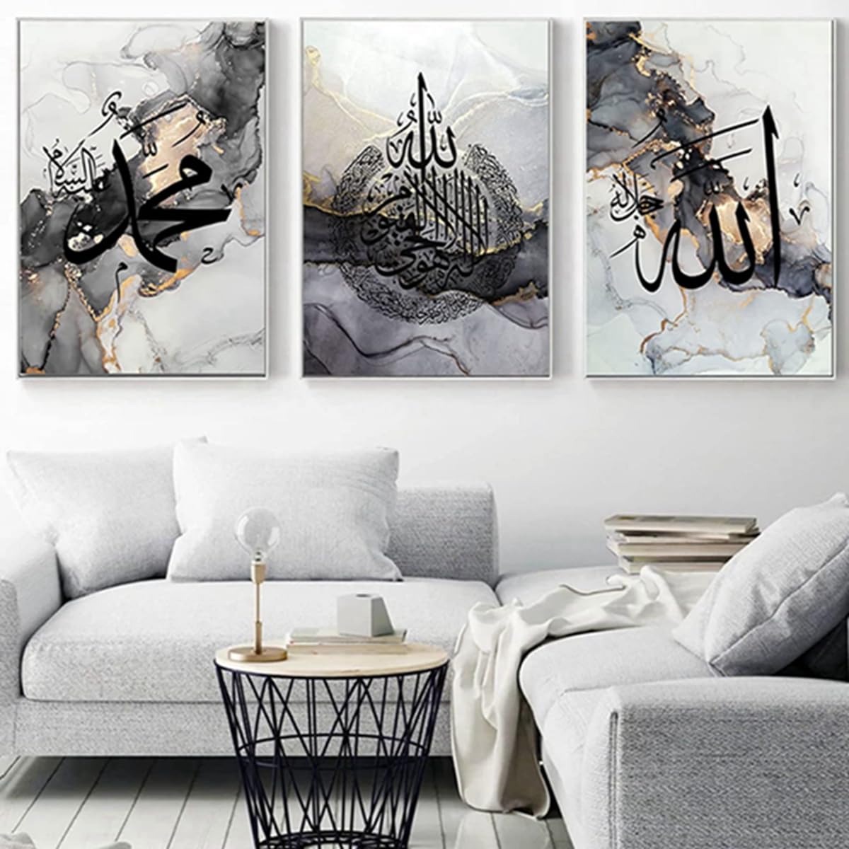 JNAOZI Islamic Pictures,Islamic Arabic Calligraphy Canvas Painting, Allah Islamic Quotes Poster Decoration,Bohemian Mural Abstract Pictures, No Frame (Poster-05,3Pcs-40x60cm)