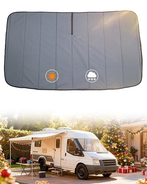 VANHOXCCI INSULATED BLACKOUT WINDSHIELD COVER FOR PRIVACY & SUN PROTECTION, ALL-SEASON VAN LIFE CAMPING WINDOW SHADE, FIT FOR FORD TRANSIT 150 250 350 MEDIUM/HIGH ROOF 2015-2025, GRAY
