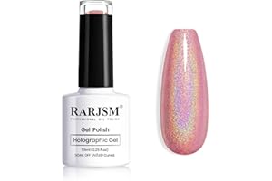RARJSM Holographic Nail Polish with Mermaid Unicorn Effect Glitter Gel Polish RAR73 Suitable for Spring Summer,Rose Gold