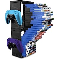 SIKEMAY Game Storage Tower for PS5/ PS4/ Xbox Series S & X/Xbox, Universal Video Games Discs Organizers 24 PCS with 4 Control