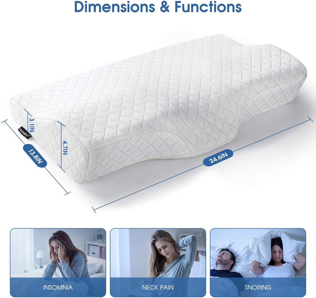 HOKEKI Contour Memory Foam Pillow Neck Pain Support, Neck Pillows for Pain Relief Sleeping, Ergonomic Cervical Pillow, Sutera Sleep Orthopedic Pillow with Pillowcase for Side, Back, Stomach Sleepers: Home & Kitchen