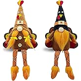 2PCS Thanksgiving Turkey Gnome Plush with Dangling Legs – Handmade Swedish Tomte Fall Decor for Table, Bookshelf, Tiered Tray – Cute Autumn Decorations for Home