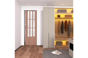 FIVAZ 24/30/32/36×80in PVC Waterproof Accordion Door, Light-Filtering & Private Folding Doors - No Bottom Track & Smooth Sliding Multifold Interior Doors, Brown & Cuttable