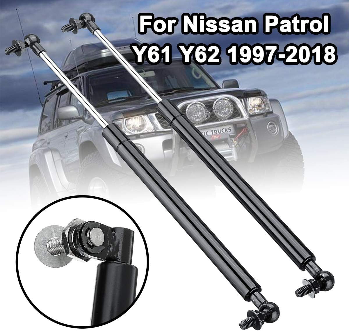 OBCWSG For Nissan Patrol Y61 Y62 1997-2018, 1Pair 41cm Steel Car Bonnet Hood Lift Supports Shock Gas Struts Bars Replace Support Rod