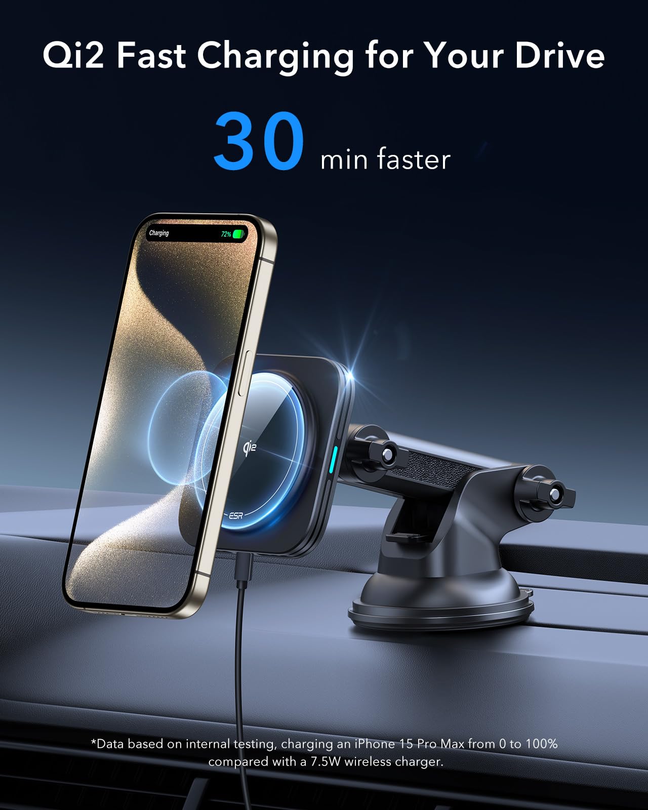 ESR for Qi2 15W MagSafe Car Mount Charger, for MagSafe Car Charger, Suction Cup Magnetic Wireless Car Charging, Dashboard Car Phone Mount for iPhone 17/16/15/14/13/12, S25, Pixel 10, Fast Charging