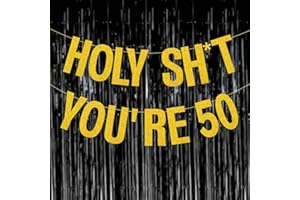 Yasmart Life 50th Birthday Decorations Banner for Women Men Pre-Strung Gold Glitter Birthday Decoration Sign Funny 50th Bday Supplies Banner