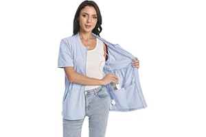 MEUPONC Post Mastectomy Zip Shirts with Drain Pockets Surgery Recovery Must Haves Clothing Comfy Short Sleeve Shirts