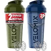 VELOMIX 2 Pack 28oz Protein Shaker Bottle for Protein Mixes, Blue/Green | 2x Wire Whisk, Leak Proof Shaker Cups for Protein Shakes, Stackable, Dishwasher safe, BPA free, Pre Workout and Fitness ready