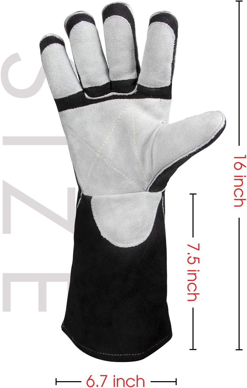 YESWELDER 16 Inches, 932℉, Leather Forge MIG Welding Gloves, with Kevlar Stitching Heat/Fire Resistant, Palm Reinforcements, Black-Gray - - 