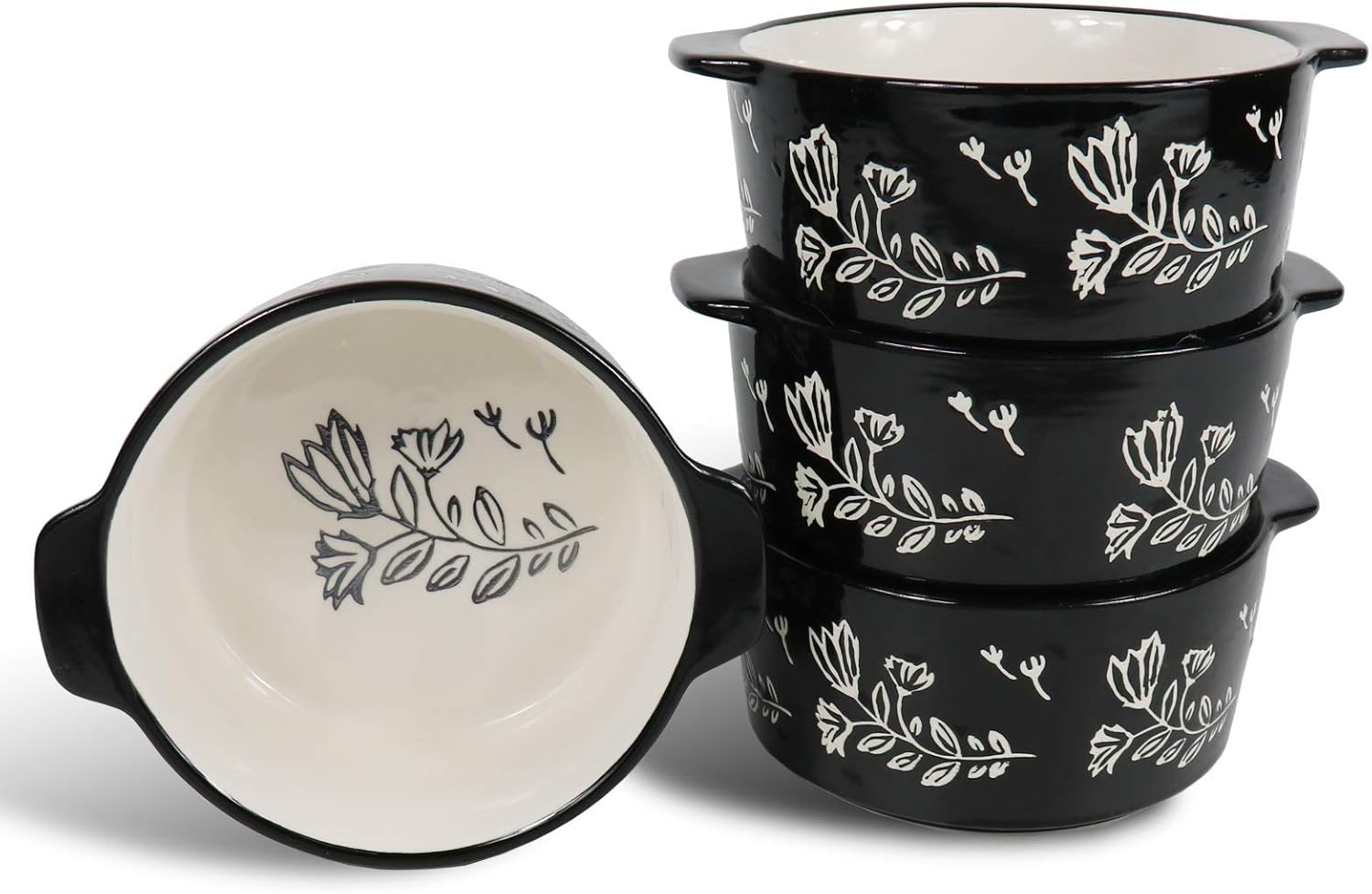  | Wisenvoy Soup Bowls Soup Bowls with Handles French Onion Soup Crocks Oven Safe Black Soup Bowl French Onion Soup Bowls: Soup Bowls