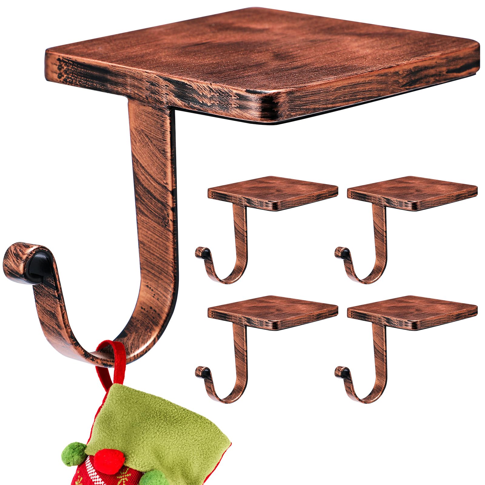 Photo 1 of Tandefio 4 Pcs Christmas Stocking Holders for Mantel Heavy Duty Metal Stocking Hooks with Protective Pads for Xmas Fireplace Home (Vintage Copper)