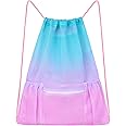 Fiodrimy Mesh Drawstring Backpack Bag Beach Bag with Zipper Pocket Gym Backpack Bag for Swimming Gear Gym Storage Bag for Adult Kids (Pink)