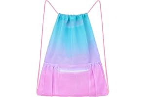 Fiodrimy Mesh Drawstring Backpack Bag Beach Bag with Zipper Pocket Gym Backpack Bag for Swimming Gear Gym Storage Bag for Adult Kids (Pink)