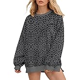 OLAPTA Women Leopard Sweatshirts Oversized Long Sleeve Cheetah Print Fleeced Pullover Tops Graphic Trendy Fall Clothes 2000s