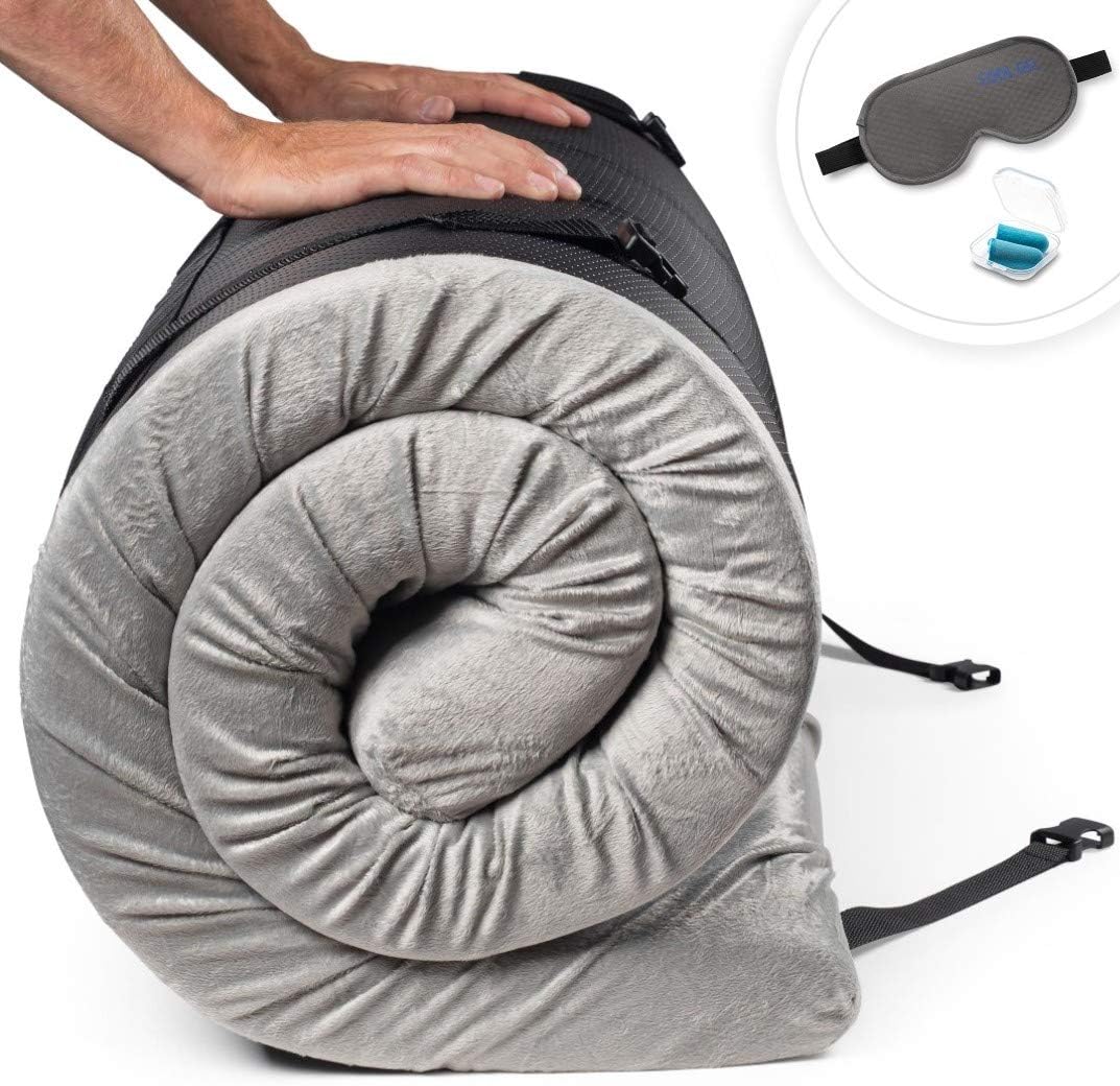 Zermätte Roll Up Memory Foam Mattress | Portable Folding Sleep Mat, Pad & Topper for Floor, Bed Frame or Camping Cot with Waterproof Cover, Travel Bag w/Straps