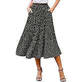 Zeagoo Women's Midi Skirts High Waisted Pleated A-Line Swing Skirts Summer Floral Long Skirts with Pockets