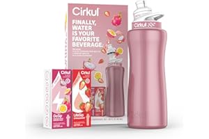 Cirkul 32oz. Rose Gold Stainless Steel Water Bottle Starter Kit with Rose Gold Lid and 2 Flavor Cartridges (1 LifeSip Strawberry, 1 GoSip Passion Fruit Dragon Fruit) Zero Calorie and No Sugar