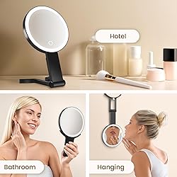 Travel Makeup Mirror with Lights, Lightened 10X/1X