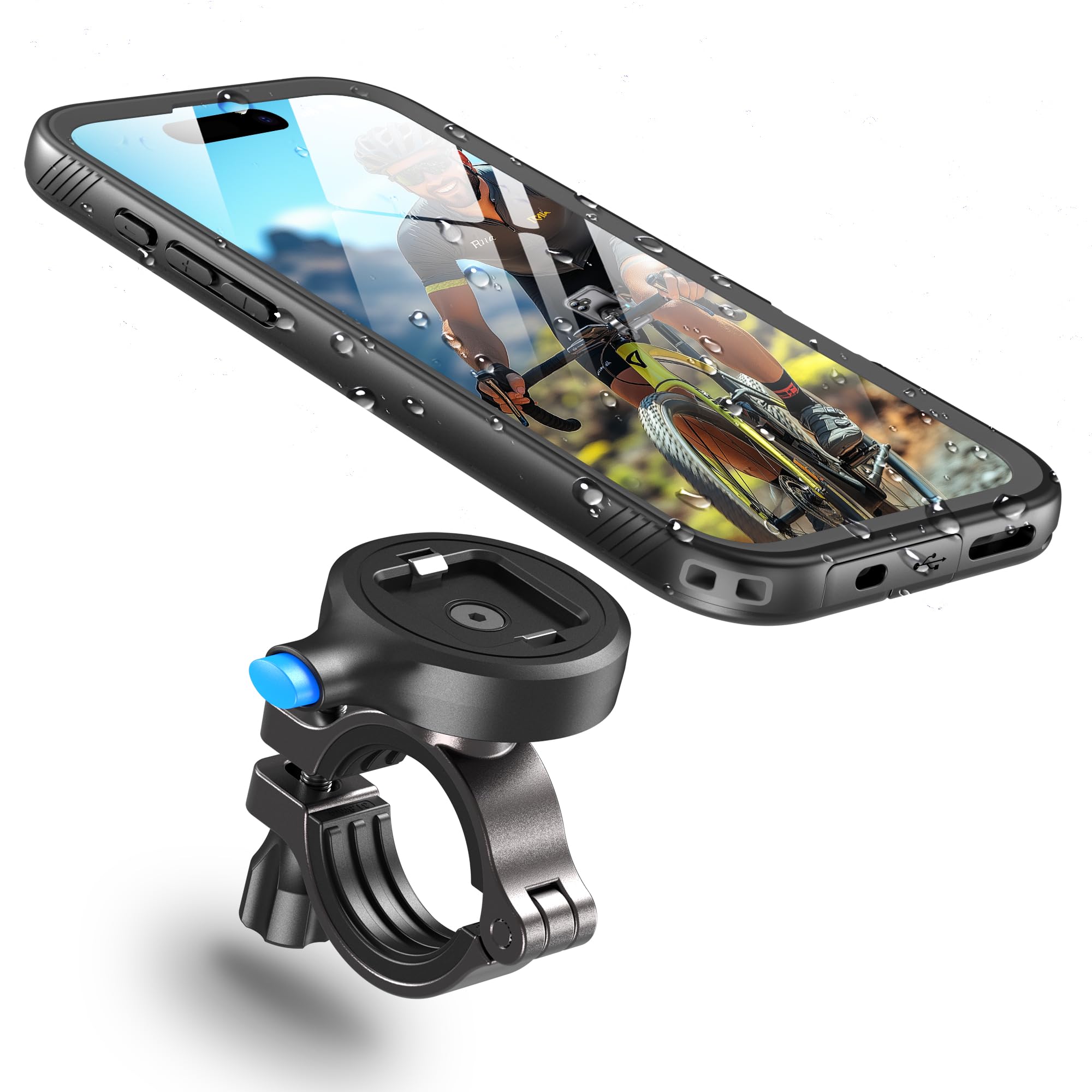 Cozycase Bike Phone Mount for iPhone 12/iPhone 12 Pro Waterproof 【One Button Unlock+Auto Lock in One Second】 Metal/Aluminium【 Rotatable Detachable】 Handlebar Motorbike Road/Mountain Bike Phone Holder