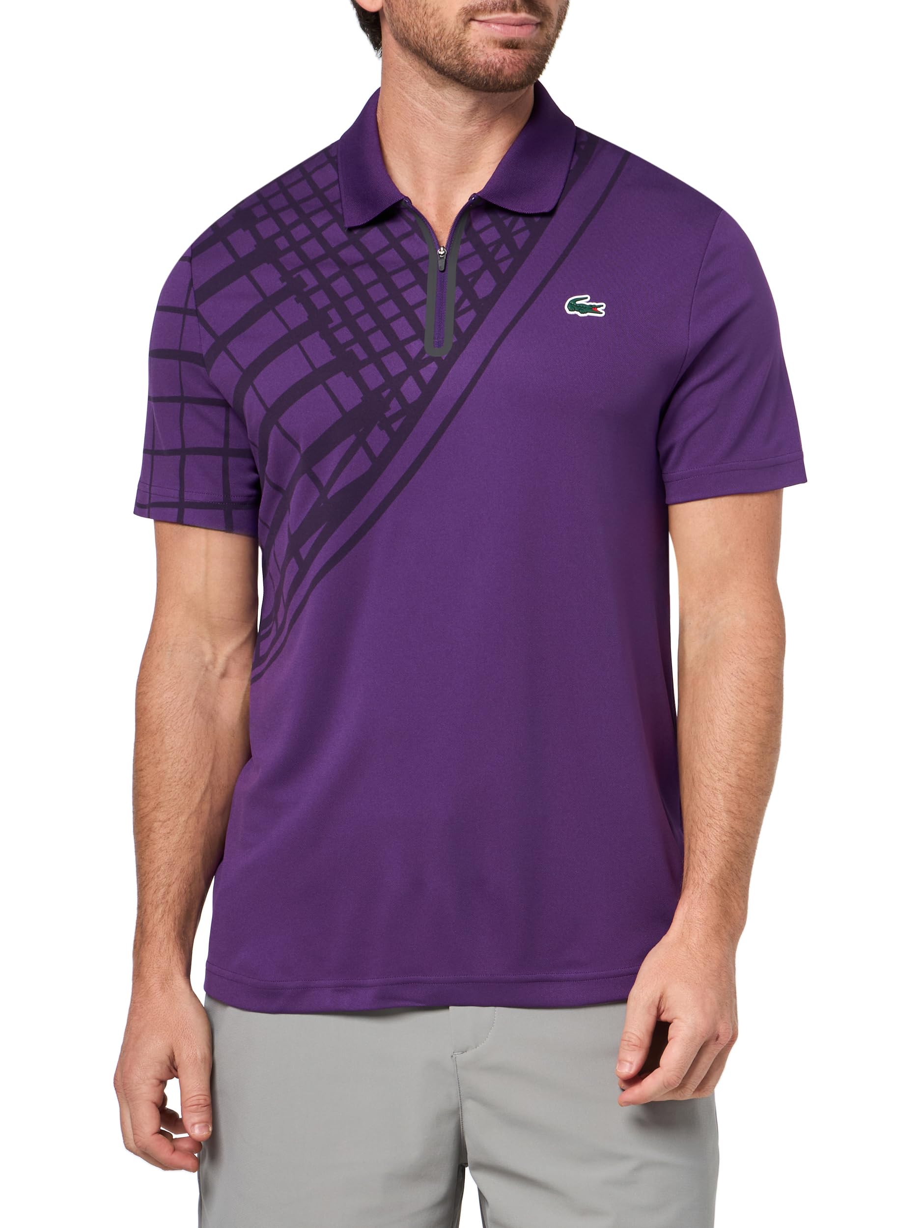 Lacoste Men’s Sport Ultra-Dry Printed Slim Fit Tennis Polo, Cossak Purple, 4X-Large