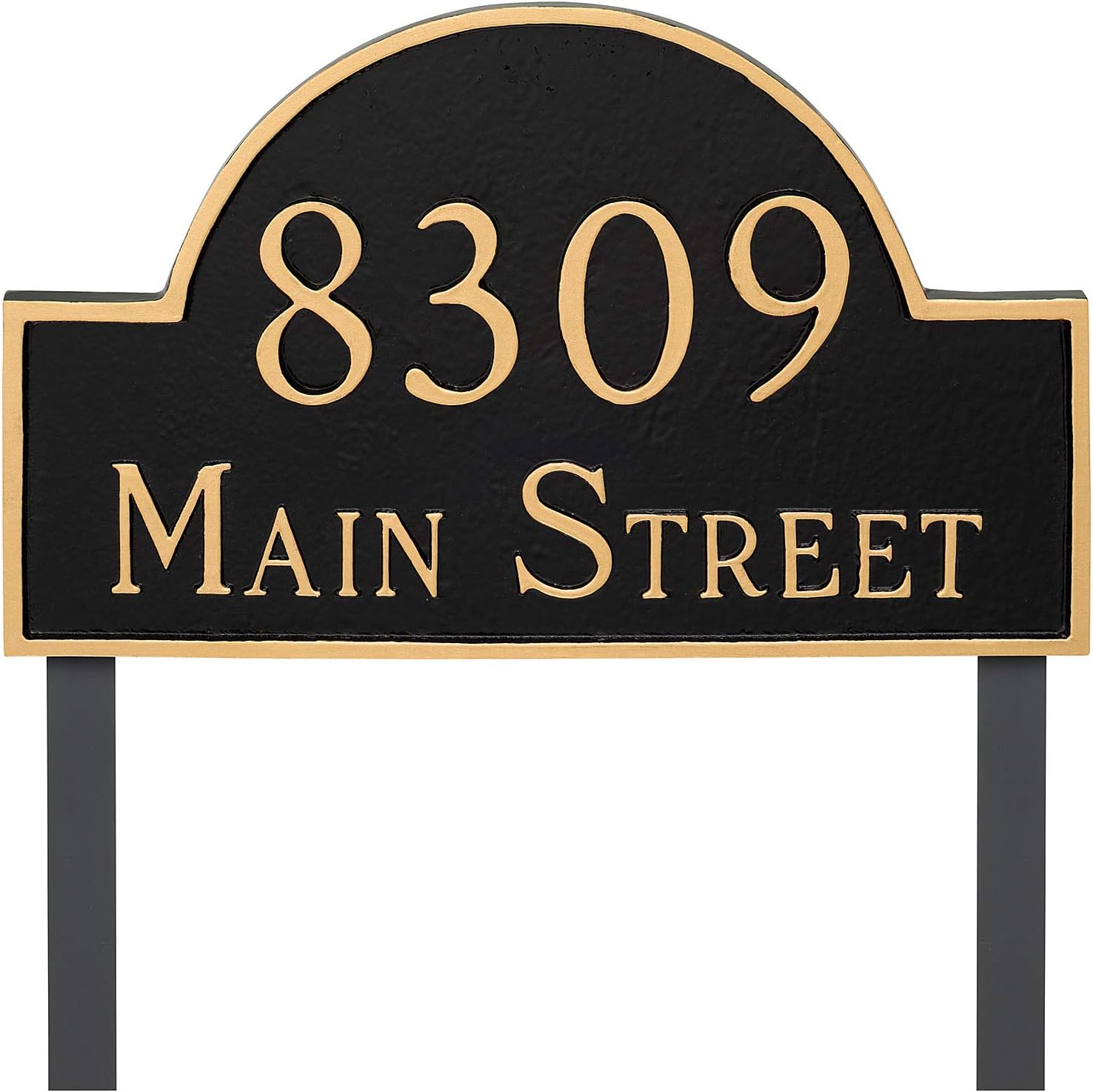 Address Signs - Thanos 16 Color Options, Powder Coated Aluminum Arch Economy Series 2 Line Address Plaque with Lawn Stakes, Serif Font, Up to 20 Characters, Manufactured by Address Number Store