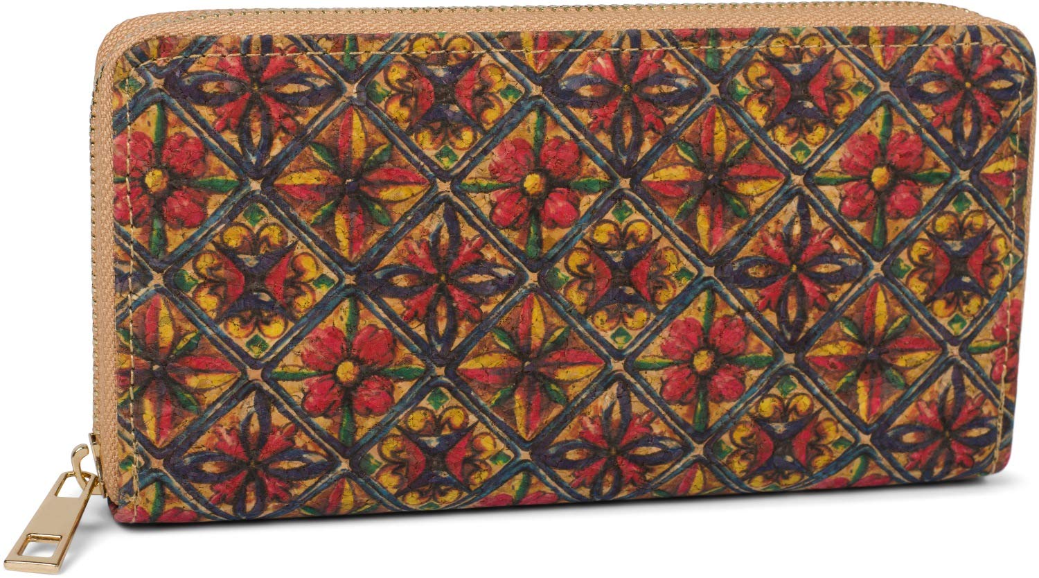 styleBREAKER Women's Cork Wallet with Colourful Pattern Print in Ethnic Look, Zipper, Wallet 02040138, Colour:Red-Blue-Yellow