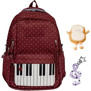 Piano Backpack, Polka Dot Backpack, Whimsical Backpacks for Girls, Cute Bookbag for Music Lovers，Red