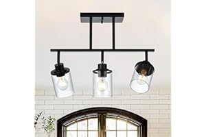 MILUCES Track Lighting Fixtures 3 Light Ceiling Lights with Adjustable Track Heads, Black Bathroom Vanity Light with Clear Glass Shade, Modern Track Lighting Kit for Kitchen Office Living Room