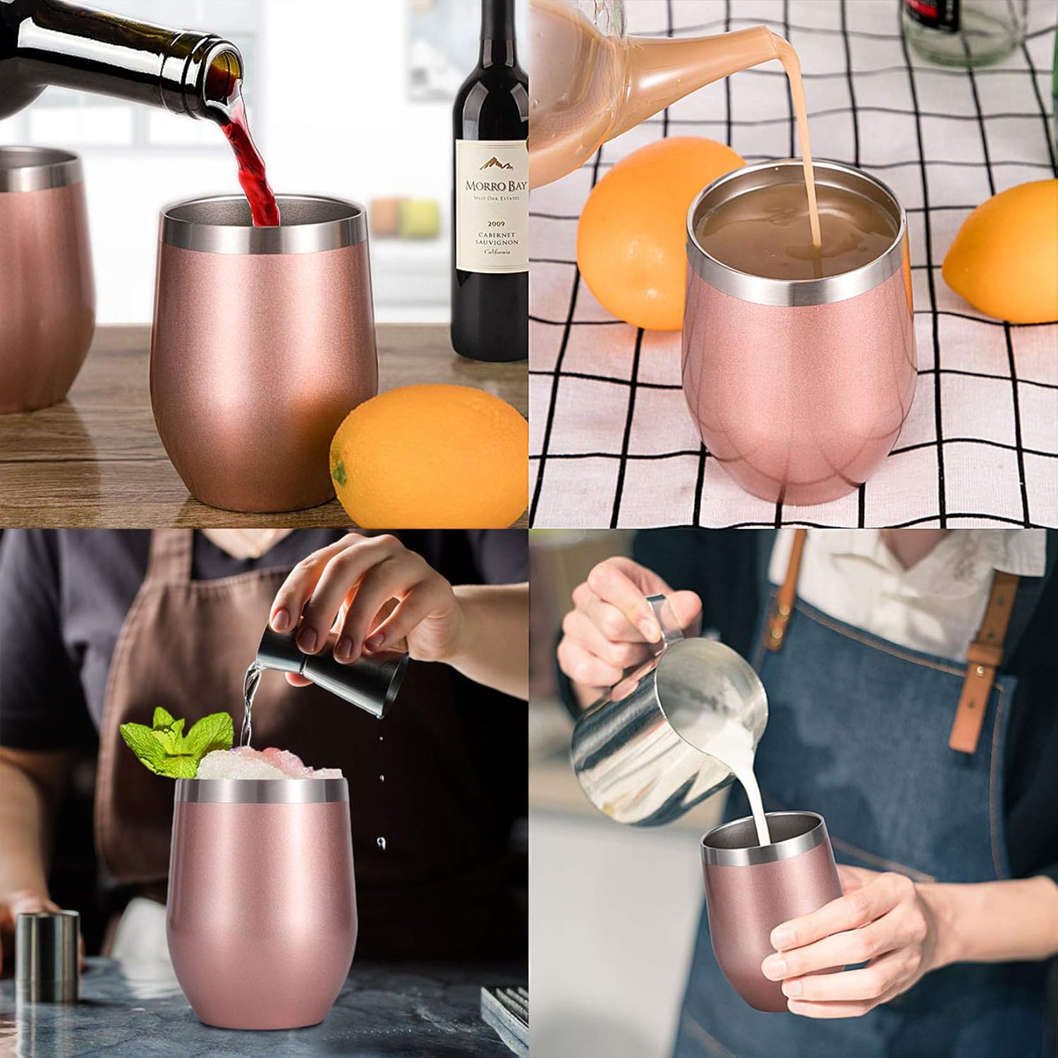  | SUNWILL Insulated Wine Tumbler with Lid Rose Gold, Double Wall Stainless Steel Stemless Insulated Wine Glass 12oz, Durable Insulated Coffee Mug, for Champaign, Cocktail, Beer, Office: Wine Glasses