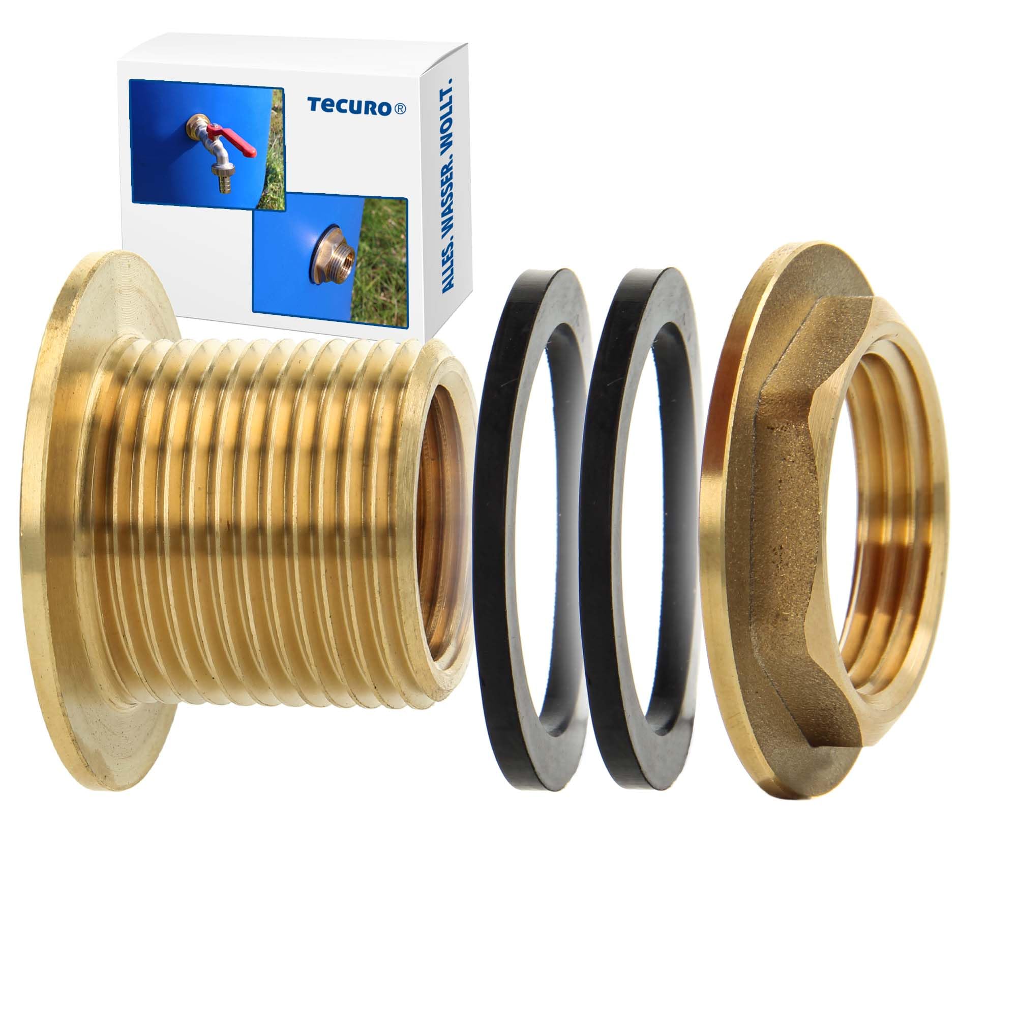 tecuro Tank Fitting Barrel Fitting Brass with 1 1/4 (5/4) Inch Male Thread x 1 Inch Female Thread