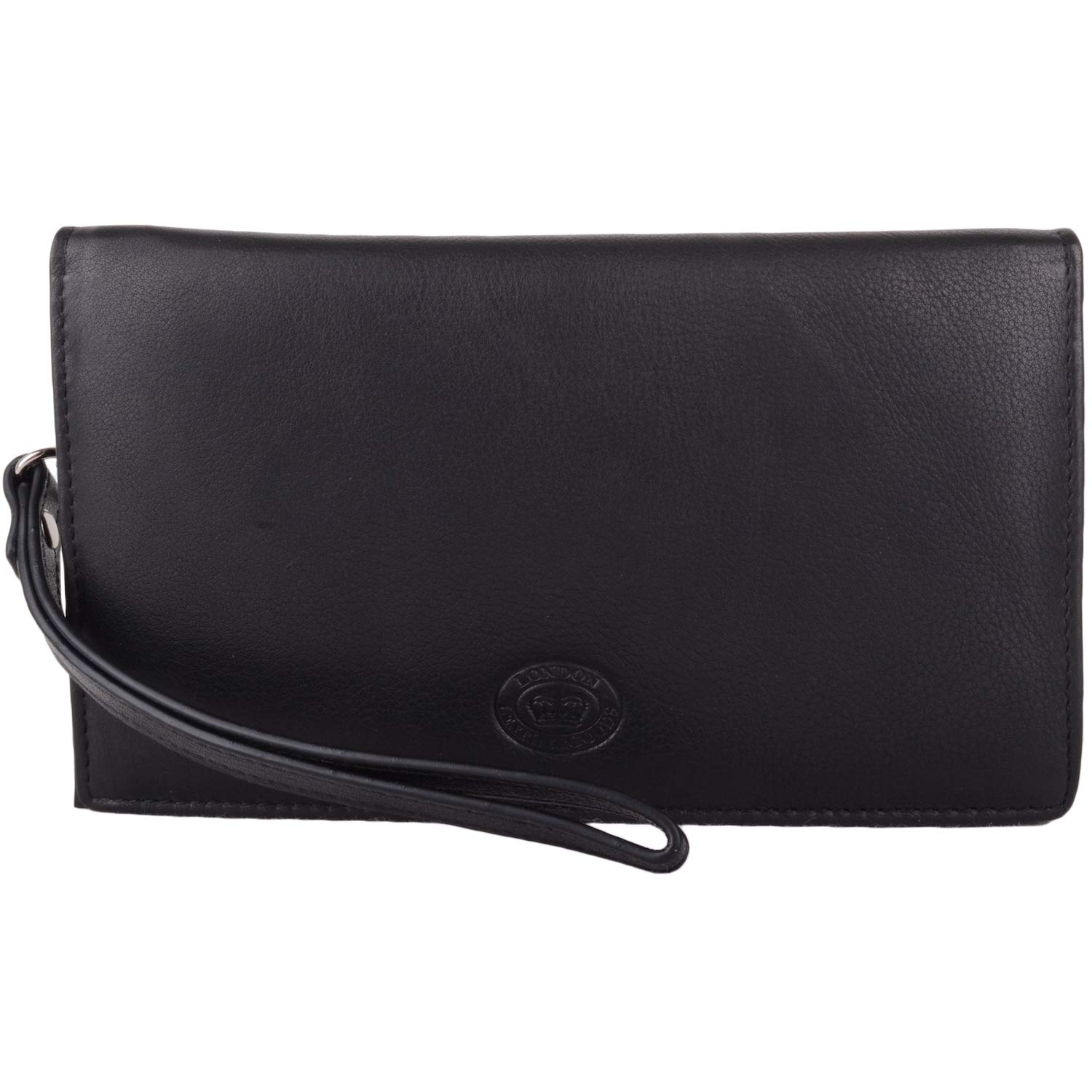 Womens Large Soft Leather RFID Money/Credit Card Clutch Purse/Pouch - Black