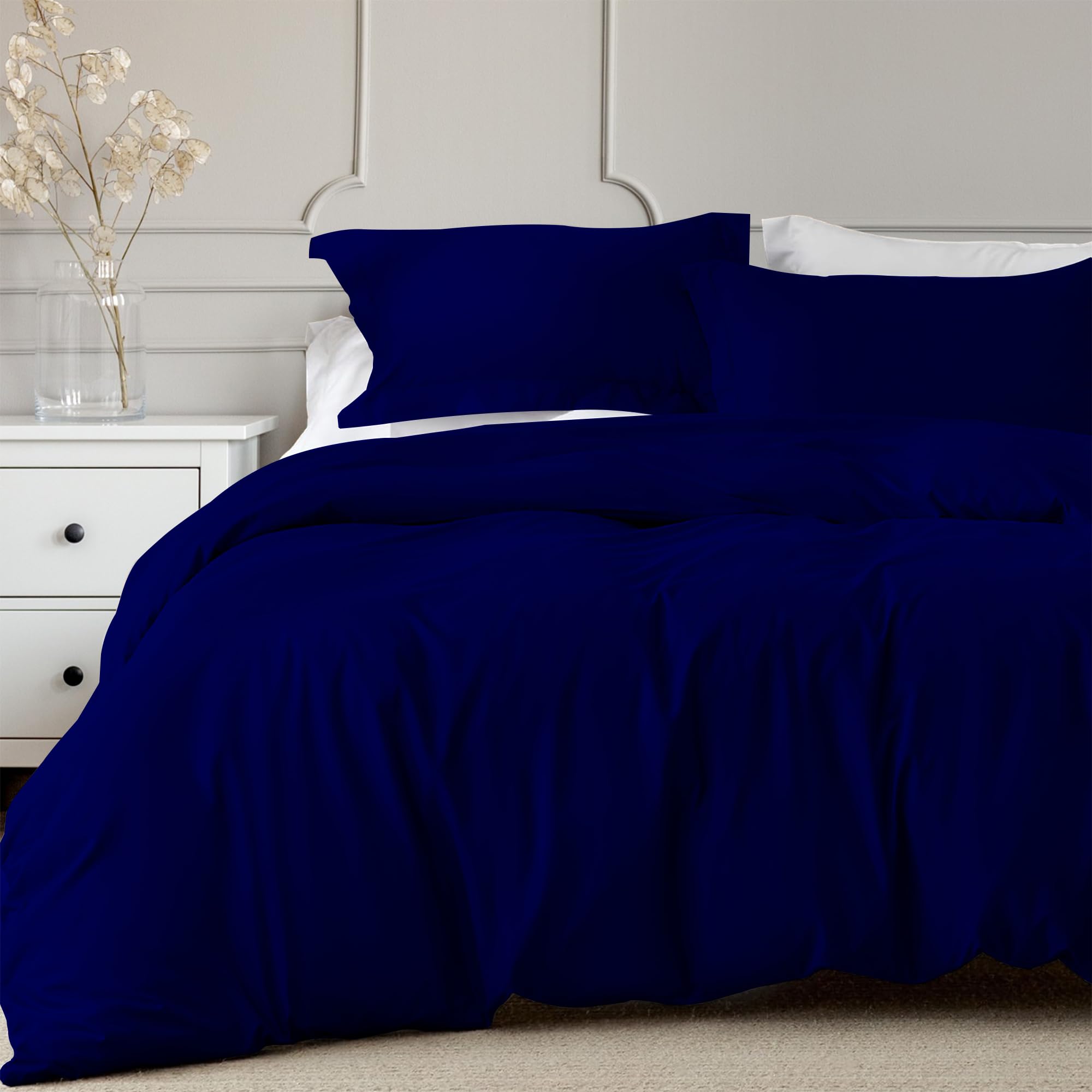 Linens World 200 Thread Count 100% Egyptian Cotton Duvet Quilt Cover Bedding Sets with Pillow cases (Navy, Single)