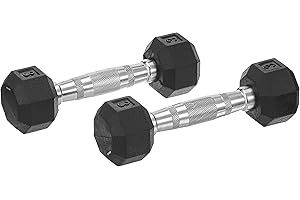 SPRI Dumbbells Hand Weights Set of 2 - Rubber Hex Chrome Handle Exercise & Fitness Dumbbell for Home Gym Equipment Workouts Strength Training Free Weights for Women, Men