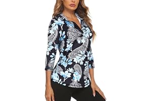 Koscacy Women's 3/4 Roll Sleeve Golf Tennis Polo Shirts UPF50+ Half Zip Dry Fit Workout Tops Athletic Shirt