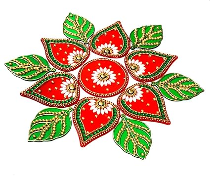 KRIWIN 10 to 11 inches Dia -Floor/Wall /Table Rangoli Decorative Showpiece (Acrylic) (Leaf)